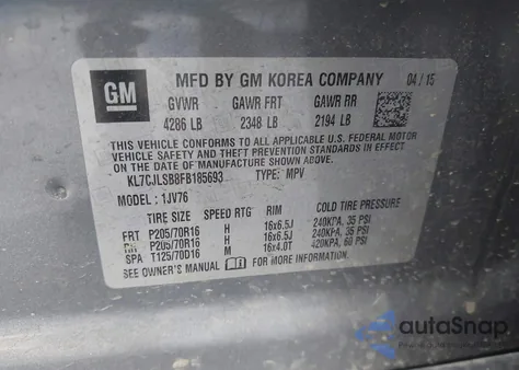 2015 Chevrolet Trax Lt from USA, damaged, VIN KL7CJLSB8FB185693